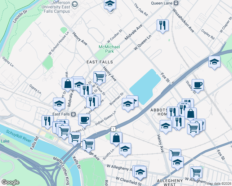 map of restaurants, bars, coffee shops, grocery stores, and more near 3423 Osmond Street in Philadelphia
