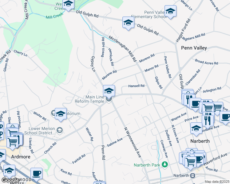 map of restaurants, bars, coffee shops, grocery stores, and more near 1325 Montgomery Avenue in Wynnewood