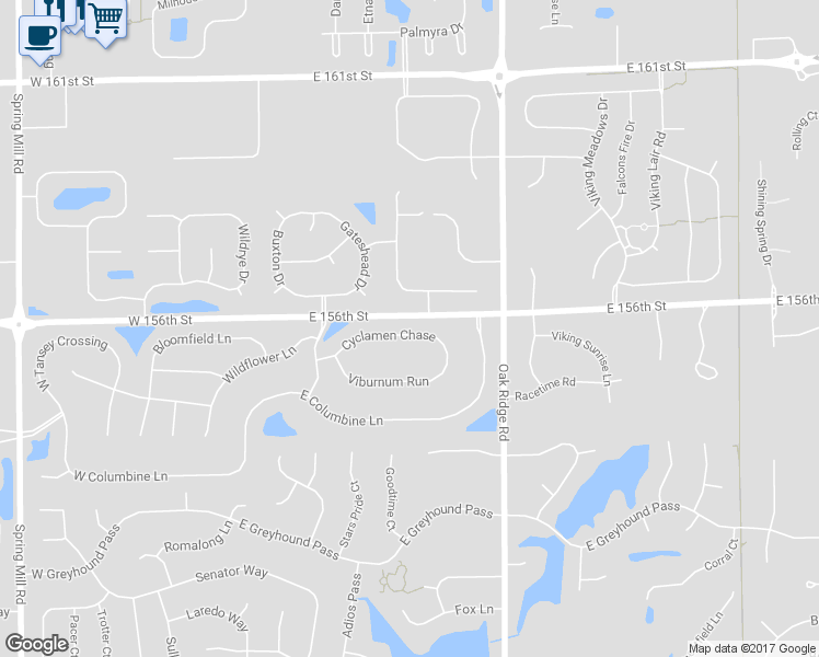 map of restaurants, bars, coffee shops, grocery stores, and more near 488 Cyclamen Chase in Westfield