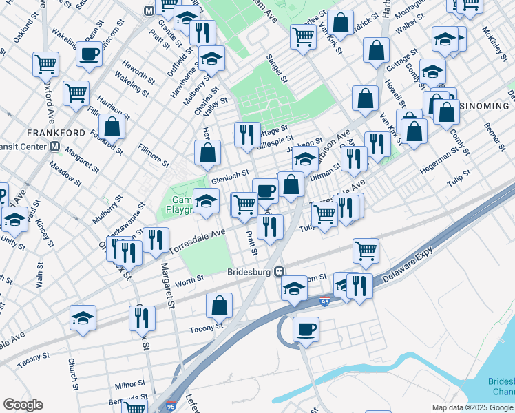map of restaurants, bars, coffee shops, grocery stores, and more near 2079 Granite Street in Philadelphia