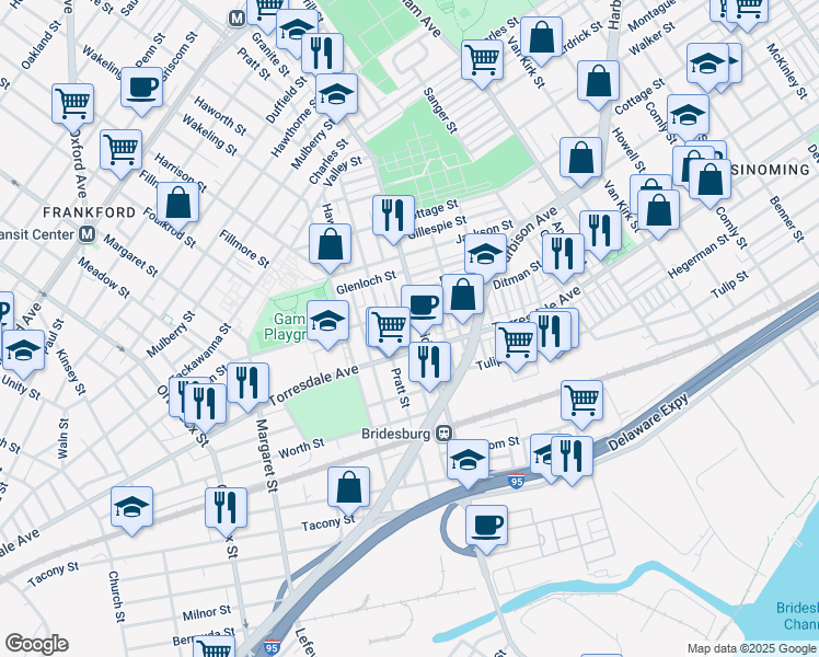 map of restaurants, bars, coffee shops, grocery stores, and more near 2079 Granite Street in Philadelphia