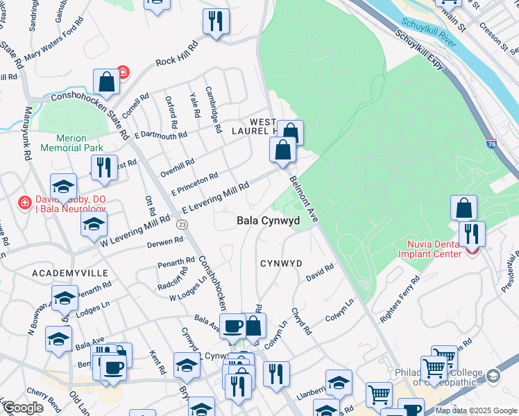 map of restaurants, bars, coffee shops, grocery stores, and more near 150 Rolling Road in Bala Cynwyd