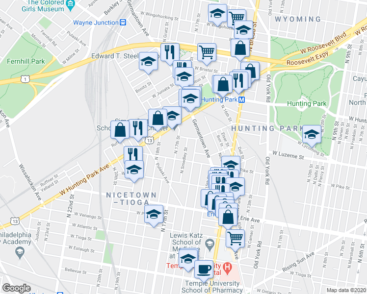 map of restaurants, bars, coffee shops, grocery stores, and more near 3938 North Smedley Street in Philadelphia