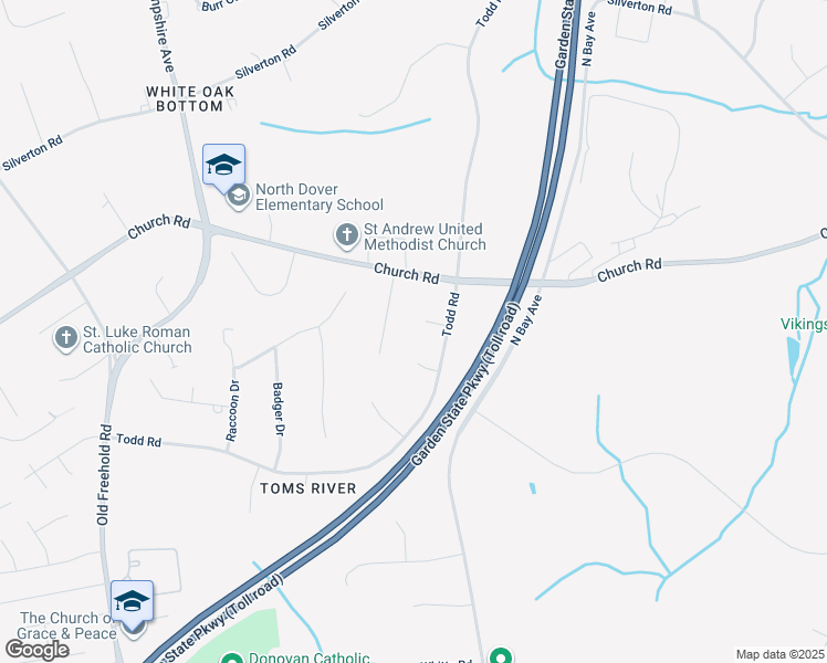 map of restaurants, bars, coffee shops, grocery stores, and more near 1587 Beverly Court in Toms River