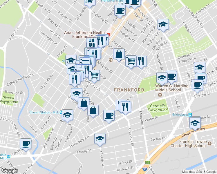 map of restaurants, bars, coffee shops, grocery stores, and more near 1727 Plum Street in Philadelphia