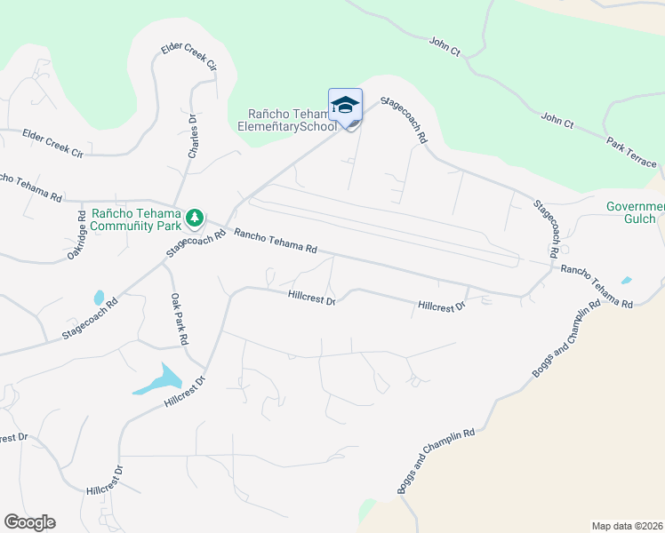 map of restaurants, bars, coffee shops, grocery stores, and more near 17315 Rancho Tehama Road in Corning