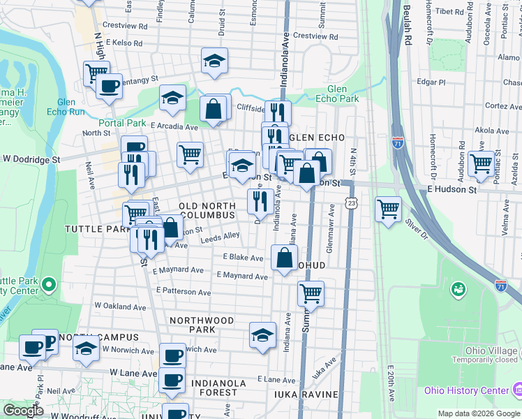 map of restaurants, bars, coffee shops, grocery stores, and more near 2498 Medary Avenue in Columbus