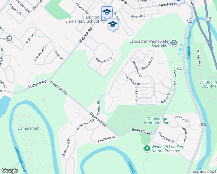 map of restaurants, bars, coffee shops, grocery stores, and more near 606 Sterling Place in Lancaster