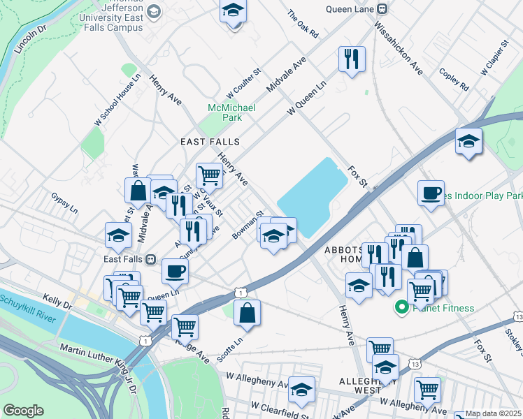 map of restaurants, bars, coffee shops, grocery stores, and more near in Philadelphia