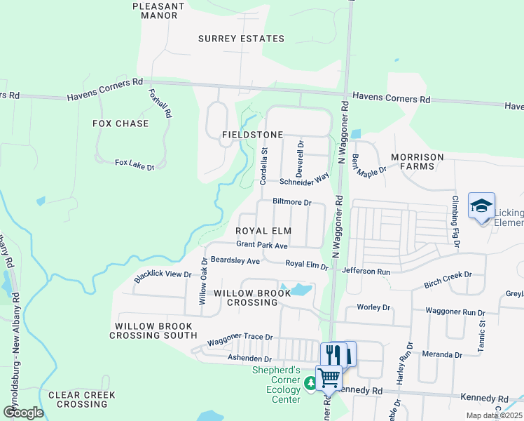 map of restaurants, bars, coffee shops, grocery stores, and more near 1281 Glenbeacome Street in Blacklick
