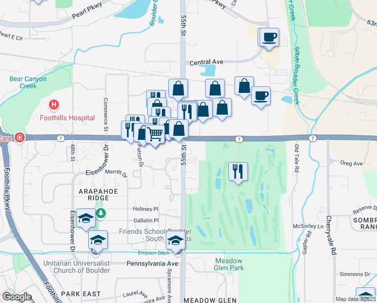 map of restaurants, bars, coffee shops, grocery stores, and more near in Boulder