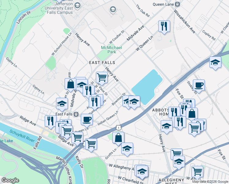 map of restaurants, bars, coffee shops, grocery stores, and more near 3423 Osmond Street in Philadelphia