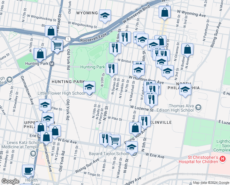 map of restaurants, bars, coffee shops, grocery stores, and more near 4048 North 8th Street in Philadelphia