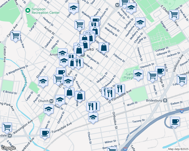 map of restaurants, bars, coffee shops, grocery stores, and more near 1702 Plum Street in Philadelphia