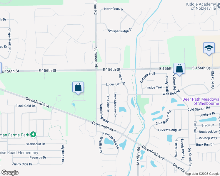 map of restaurants, bars, coffee shops, grocery stores, and more near 15462 Ten Point Drive in Noblesville