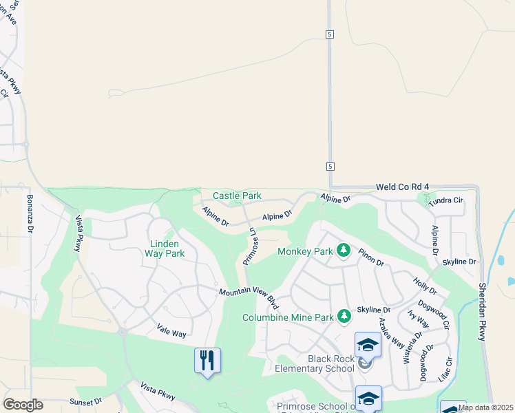 map of restaurants, bars, coffee shops, grocery stores, and more near 1730 Crestview Lane in Erie