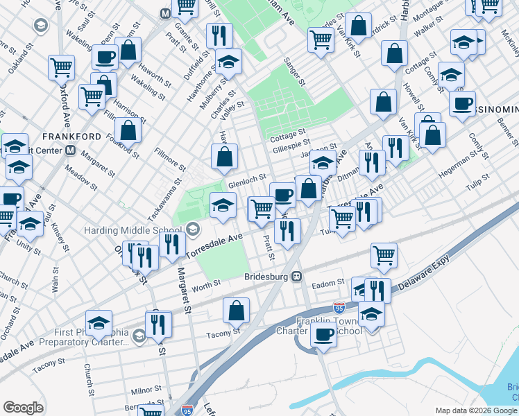map of restaurants, bars, coffee shops, grocery stores, and more near in Philadelphia