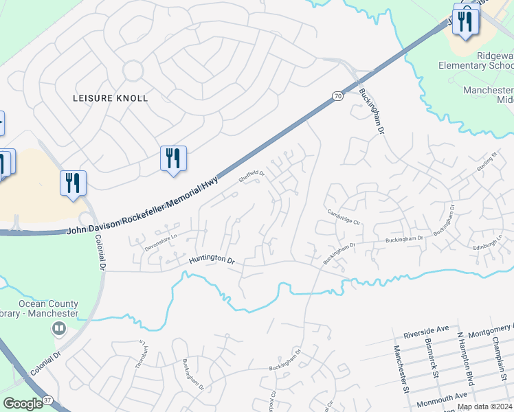 map of restaurants, bars, coffee shops, grocery stores, and more near 568B Mayfair Road in Manchester Township