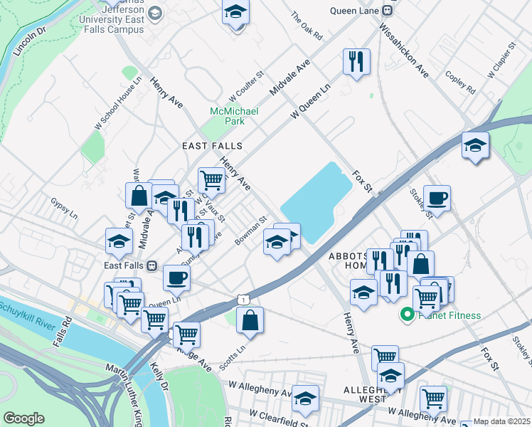 map of restaurants, bars, coffee shops, grocery stores, and more near in Philadelphia
