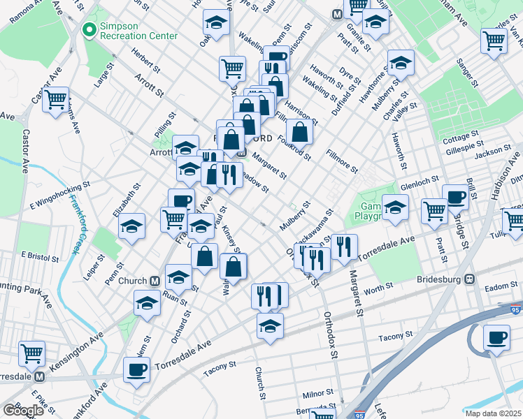 map of restaurants, bars, coffee shops, grocery stores, and more near 1702 Plum St in Philadelphia