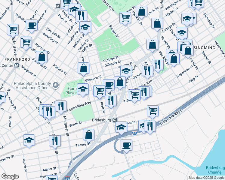 map of restaurants, bars, coffee shops, grocery stores, and more near 2076 Scattergood Street in Philadelphia