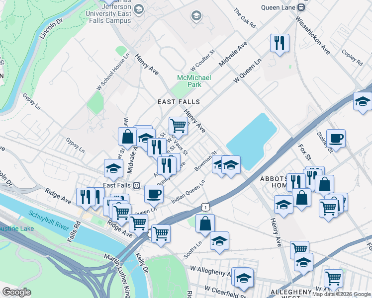 map of restaurants, bars, coffee shops, grocery stores, and more near in Philadelphia