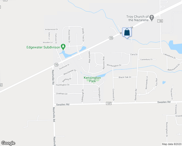 map of restaurants, bars, coffee shops, grocery stores, and more near Renwick Way in Troy