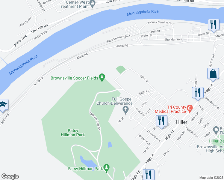 map of restaurants, bars, coffee shops, grocery stores, and more near in Hiller