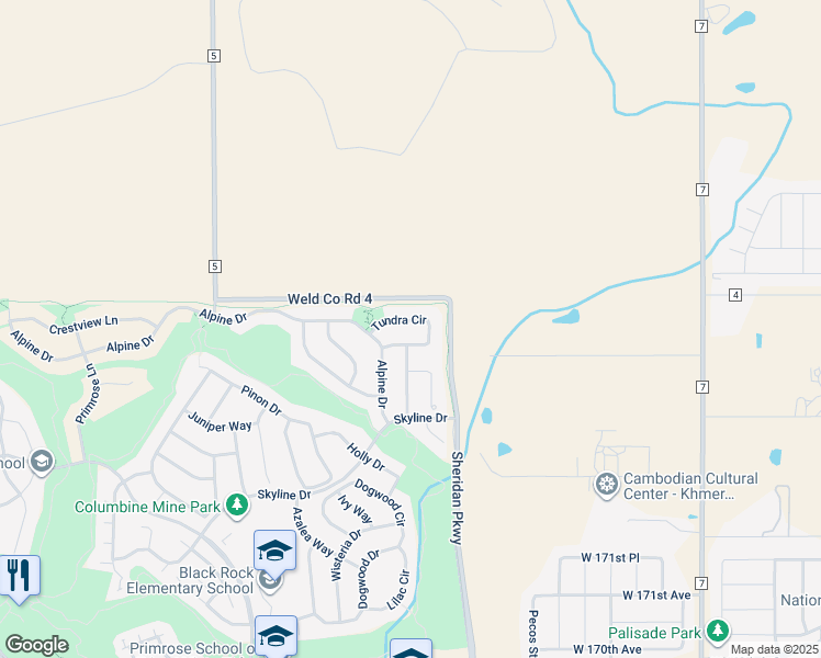 map of restaurants, bars, coffee shops, grocery stores, and more near 2058 Tundra Circle in Erie