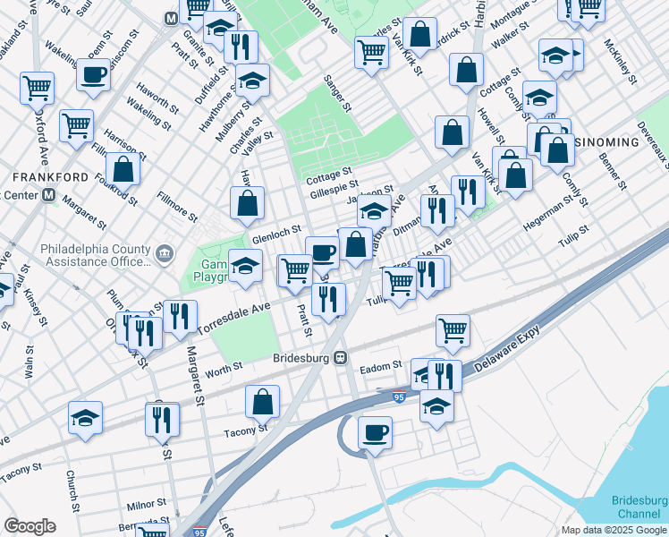 map of restaurants, bars, coffee shops, grocery stores, and more near 2076 Scattergood Street in Philadelphia