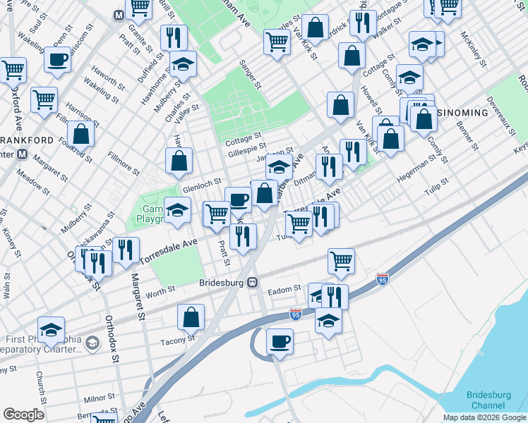 map of restaurants, bars, coffee shops, grocery stores, and more near in Philadelphia