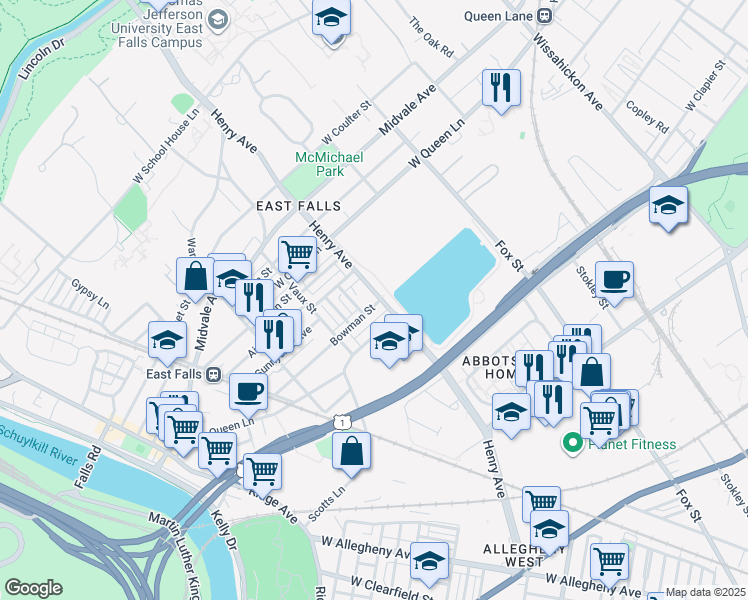map of restaurants, bars, coffee shops, grocery stores, and more near in Philadelphia