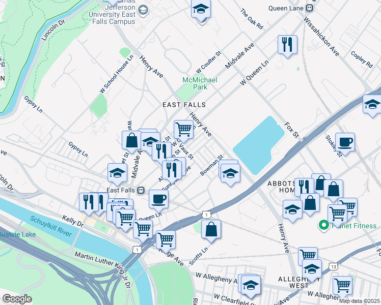 map of restaurants, bars, coffee shops, grocery stores, and more near in Philadelphia