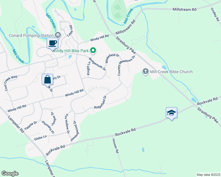 map of restaurants, bars, coffee shops, grocery stores, and more near 166 Huntingwood Drive in Lancaster