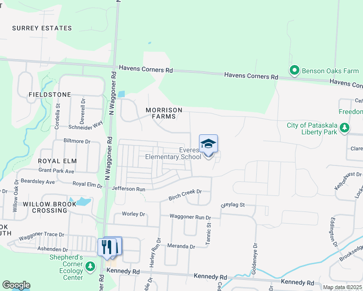 map of restaurants, bars, coffee shops, grocery stores, and more near 7034 Freesia Street in Blacklick