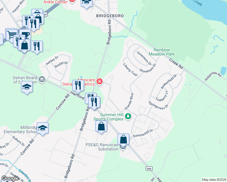 map of restaurants, bars, coffee shops, grocery stores, and more near 152 Castleton Road in Riverside