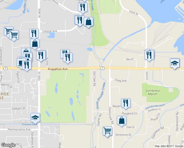 map of restaurants, bars, coffee shops, grocery stores, and more near 1555 Old Tale Road in Boulder