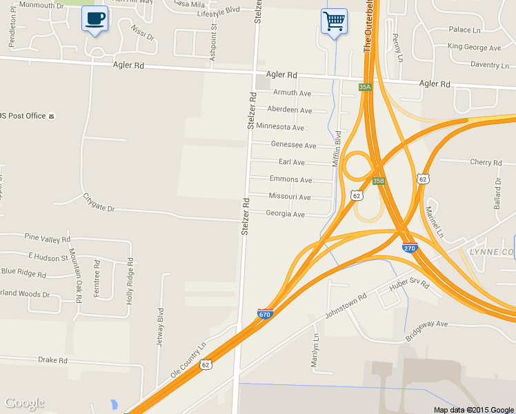 map of restaurants, bars, coffee shops, grocery stores, and more near 3666 Georgia Avenue in Columbus