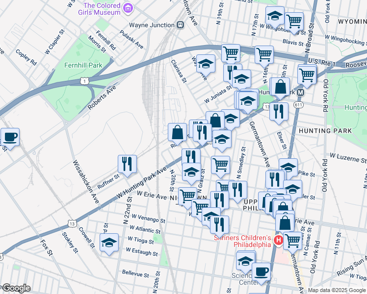 map of restaurants, bars, coffee shops, grocery stores, and more near 3931 Donath Street in Philadelphia