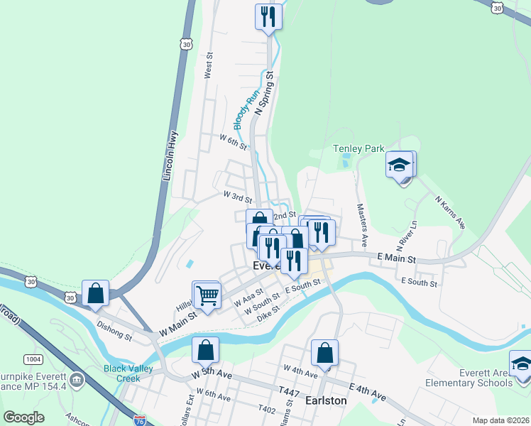 map of restaurants, bars, coffee shops, grocery stores, and more near 201-299 Center St in Everett