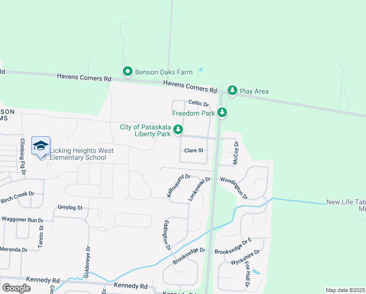 map of restaurants, bars, coffee shops, grocery stores, and more near 1571 Roscommon Drive in Pataskala