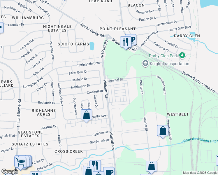map of restaurants, bars, coffee shops, grocery stores, and more near 3022 Dustin's Way in Columbus