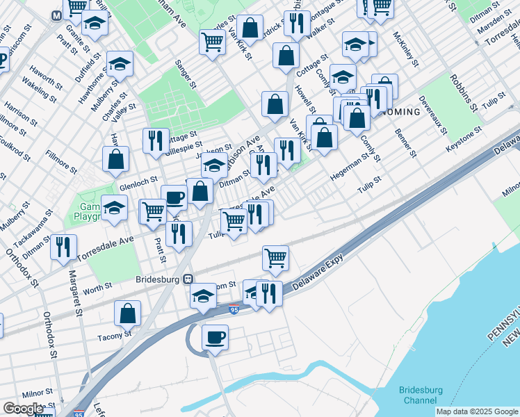 map of restaurants, bars, coffee shops, grocery stores, and more near 2116 Shallcross Street in Philadelphia