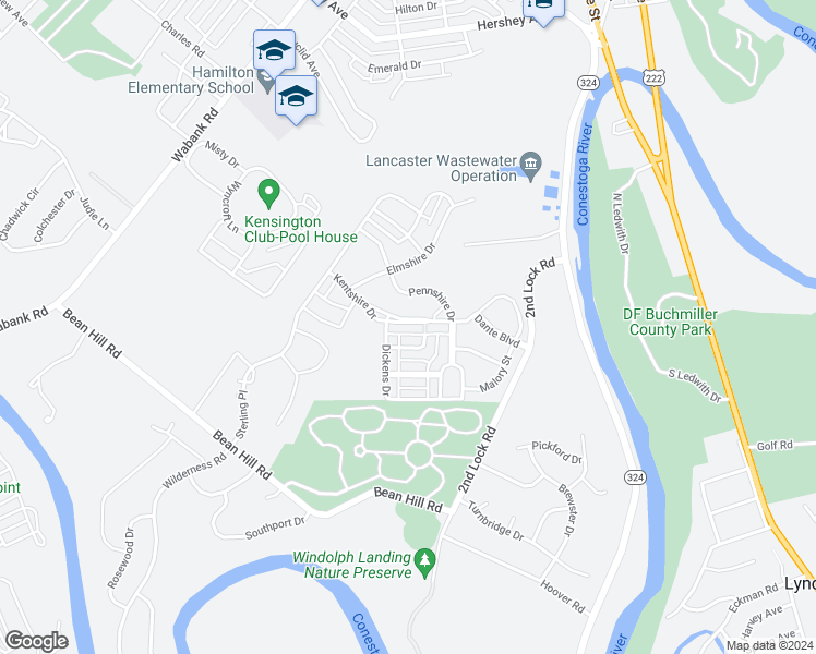 map of restaurants, bars, coffee shops, grocery stores, and more near 246 Kentshire Drive in Lancaster