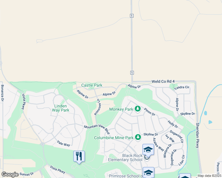 map of restaurants, bars, coffee shops, grocery stores, and more near 1842 Crestview Lane in Erie