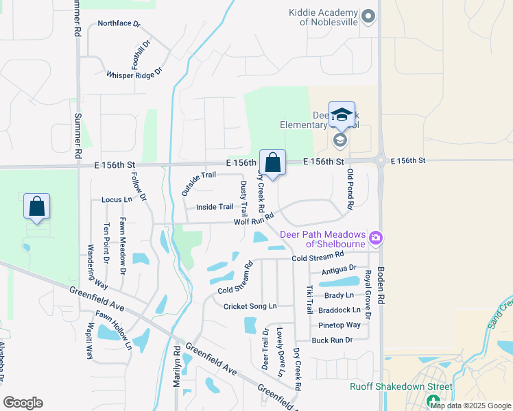 map of restaurants, bars, coffee shops, grocery stores, and more near 15457 Dry Creek Road in Noblesville