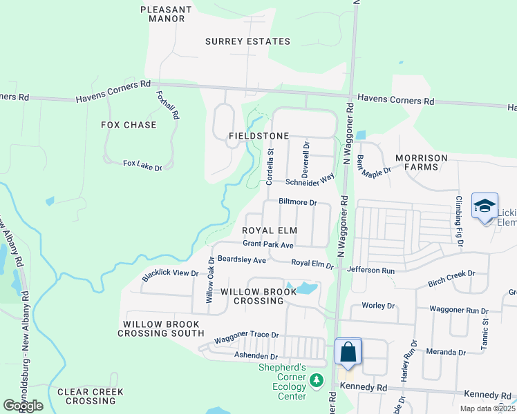 map of restaurants, bars, coffee shops, grocery stores, and more near 1281 Glenbeacome Street in Blacklick