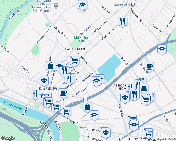 map of restaurants, bars, coffee shops, grocery stores, and more near 3423 Osmond Street in Philadelphia
