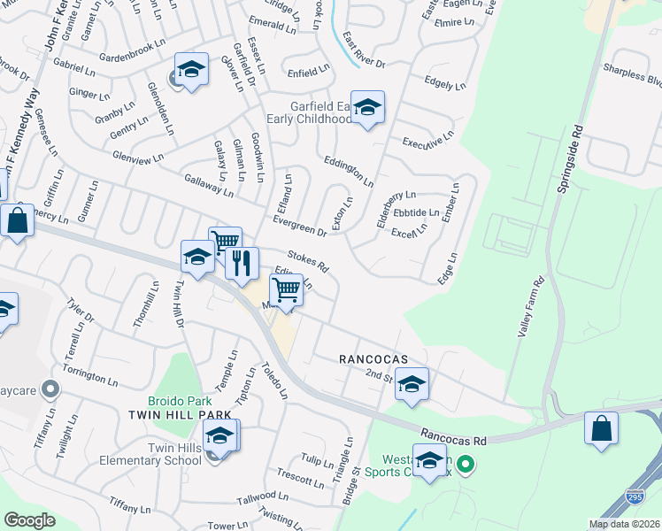 map of restaurants, bars, coffee shops, grocery stores, and more near 58 East Stokes Road in Willingboro