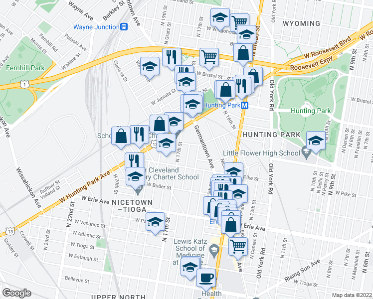 map of restaurants, bars, coffee shops, grocery stores, and more near 3952 North Smedley Street in Philadelphia
